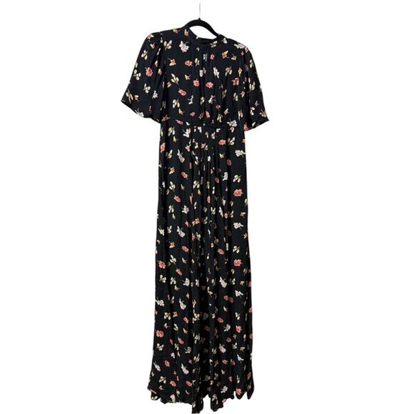 byTiMo Black Floral Maxi Short Sleeve Dress XS Feminine Vintage Style - Picture 5 of 7